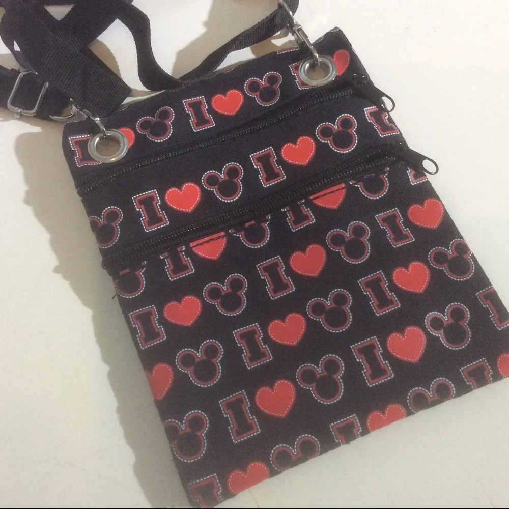 Disney Mickey Mouse Ears Bag Black Red Crossbody Purse Adjustable Strap Zip